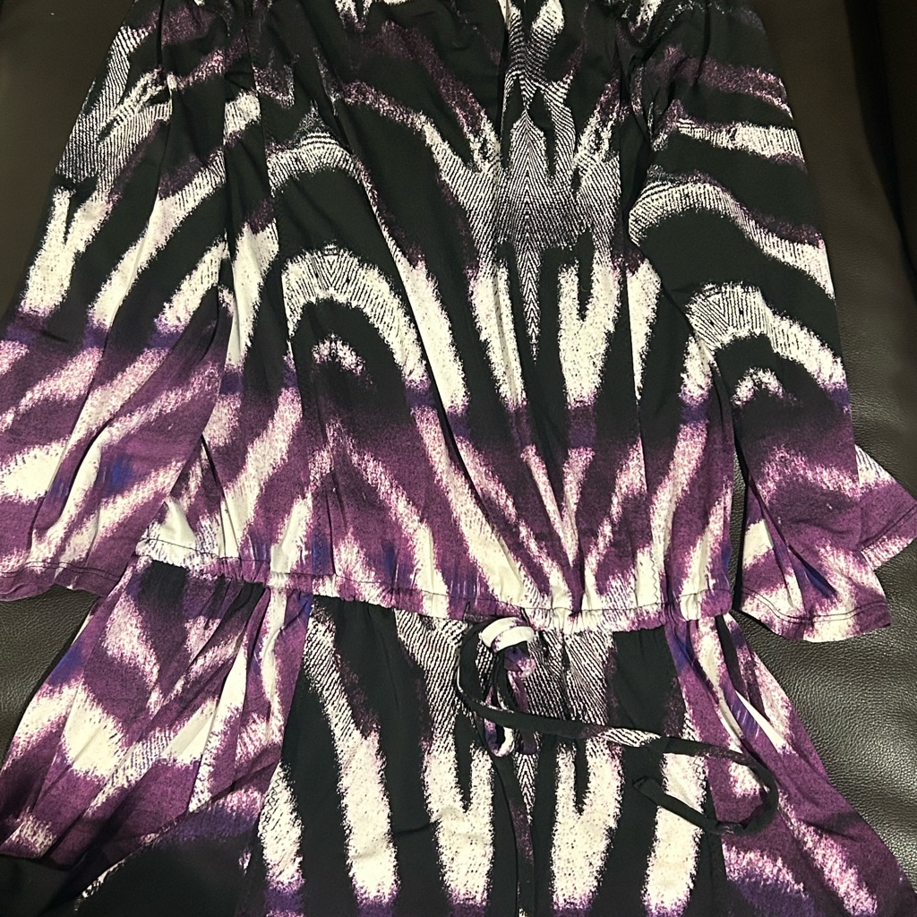 Alfani Purple And Black Abstract Drawstring Tunic Adds Tights And Knee Boots!